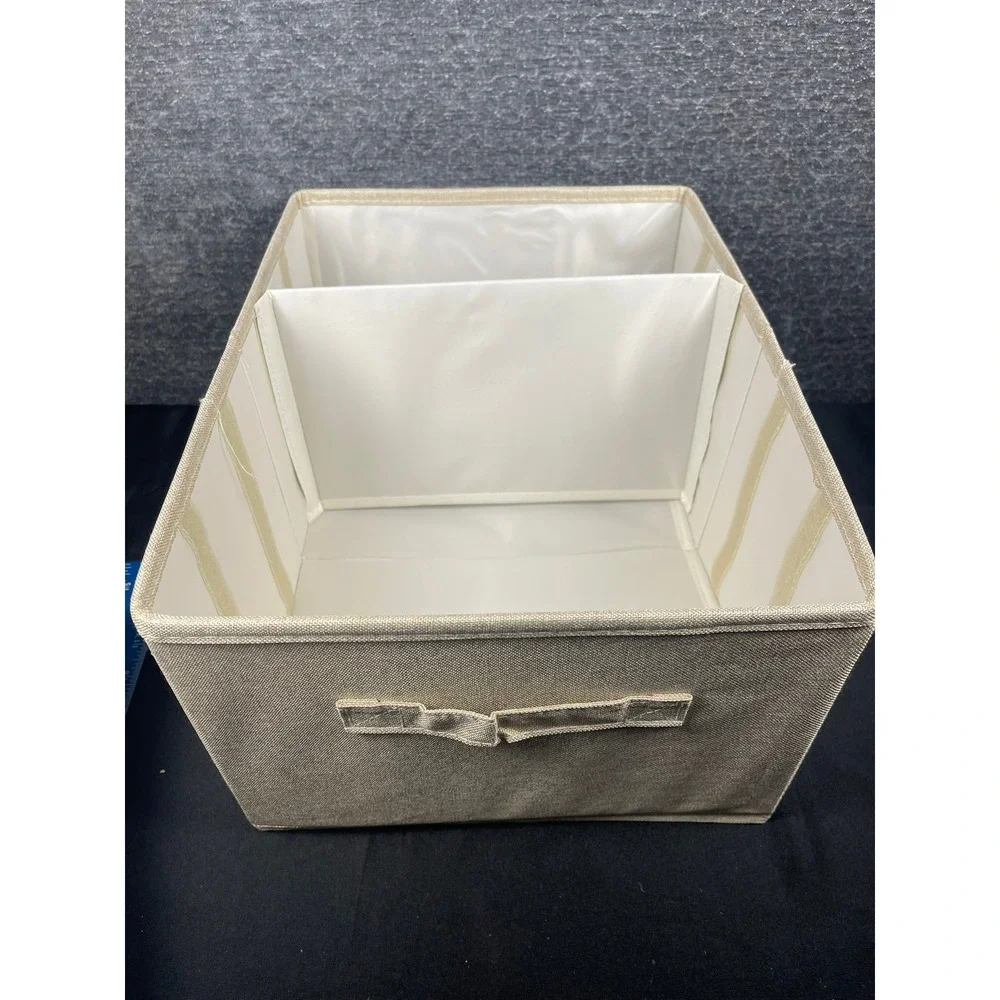 3 Pack Foldable Fabric Storage Bins with 12 Adjustable Dividers Beige Tan